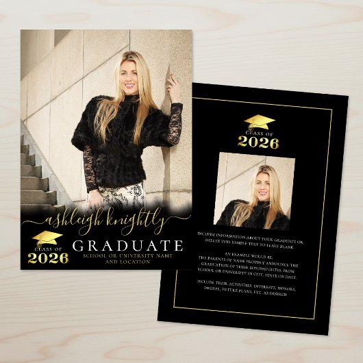 Elegant Graduate 2025 Black Gold Script 2 Fotos Ankündigung