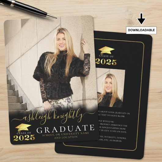 Elegant Graduate 2025 Black Gold Script 2 Fotos Ankündigung