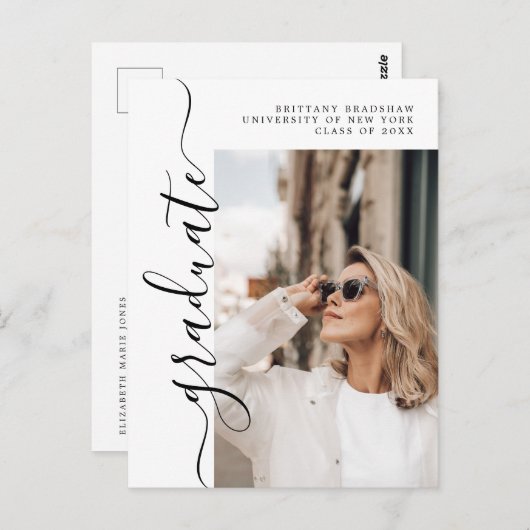 Elegant Graduate Name Class of Foto Abschluss Postkarte (Vorne/Hinten)