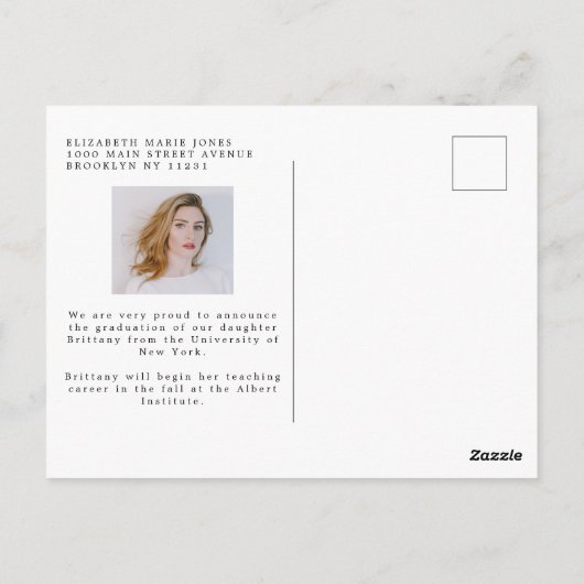 Elegant Graduate Name Class of Foto Abschluss Postkarte (Rückseite)