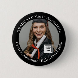 Elegant Graduate Photo School Logo Graduation Button