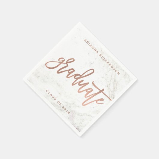 Elegant Graduate | Weißer Marmor und Imitate Rose Serviette (Ecke)