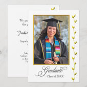 Elegant Graduation Announcement with Gold Ivy Ankündigung (Vorne/Hinten)