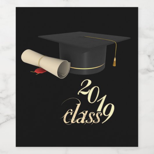Elegant Graduation Cap, Diploma, Class 2019 Weinetikett (Einzelnes Label)