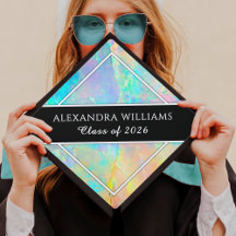 Elegant Graduation Cap Topper – Opal Background