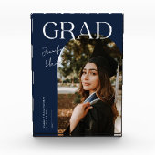 Elegant Graduation Name and School Navy Blue Fotoblock (Vorderseite)