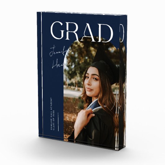 Elegant Graduation Name and School Navy Blue Fotoblock (Rechts)