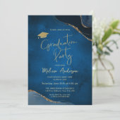 Elegant Graduation Party Navy Blue Einladung (Stehend Vorderseite)