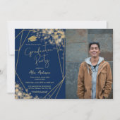 Elegant Graduation Party Navy Blue Einladung (Vorderseite)