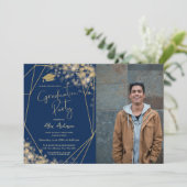 Elegant Graduation Party Navy Blue Einladung (Stehend Vorderseite)
