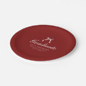 Elegant Graduation Party Wine Red Coquette Bow Pappteller (Schrägansicht)