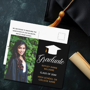 Elegant Graduation Photo Black Gold 2023 Graduate Postkarte