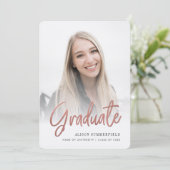 Elegant Graduation Script 2 Photos Announcement Einladung (Stehend Vorderseite)