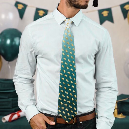 Elegant Graduation Tie Gold Mortarboard Pattern Krawatte