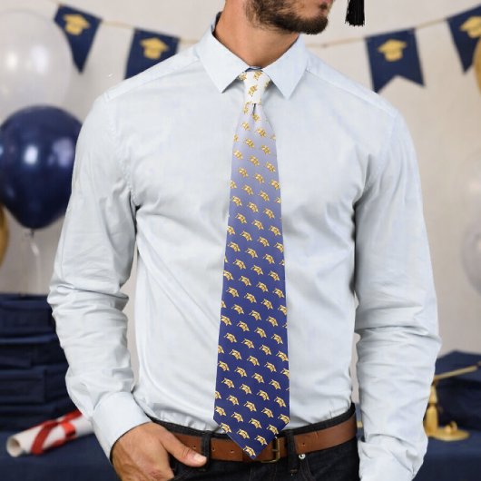 Elegant Graduation Tie Gold Mortarboard Pattern Krawatte