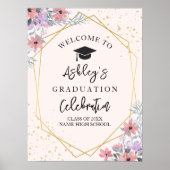 Elegant Graduation with Purple Flowers Theme Poster (Vorne)