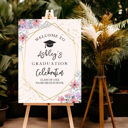 Elegant Graduation with Purple Flowers Theme Poster