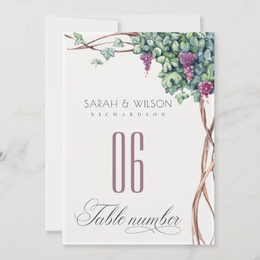 Elegant Grapevine Foliage Wedding Table Number Einladung (Rückseite)