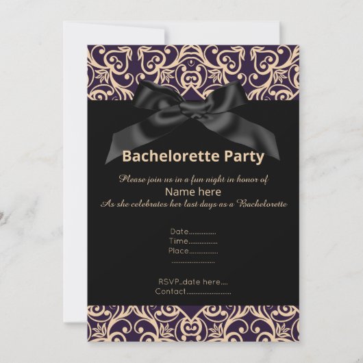ELEGANT GRAU BLACK BOW BACHELORETTE INVITE EINLADUNG (Vorderseite)