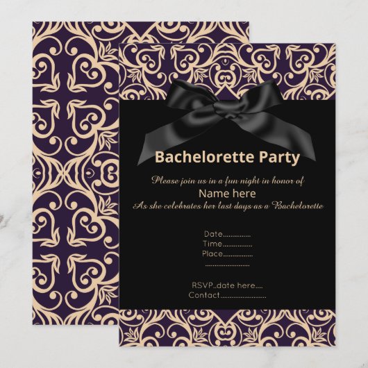 ELEGANT GRAU BLACK BOW BACHELORETTE INVITE EINLADUNG (Vorne/Hinten)
