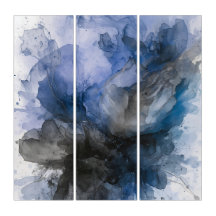 Elegant Grau & Blau abstraktes Blumenmotiv 
