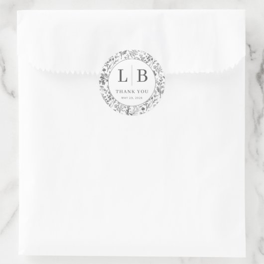 Elegant Grau Botanisch Runder Aufkleber (Tasche)