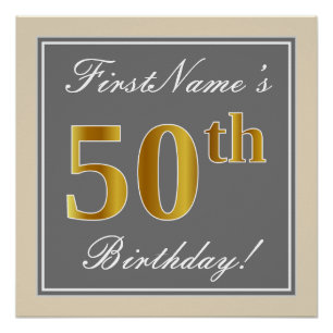 Elegant, Grau, Falsches Gold 50. Geburtstag + Name Poster