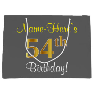 Elegant, Grau, Falsches Gold 54. Geburtstag + Name Große Geschenktüte
