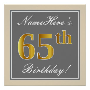 Elegant, Grau, Falsches Gold 65. Geburtstag + Name Poster