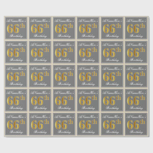 Elegant, Grau, Falsches Gold 66. Geburtstag + Name Geschenkpapier