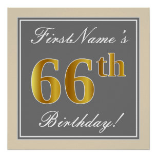 Elegant, Grau, Falsches Gold 66. Geburtstag + Name Poster