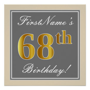 Elegant, Grau, Falsches Gold 68. Geburtstag + Name Poster