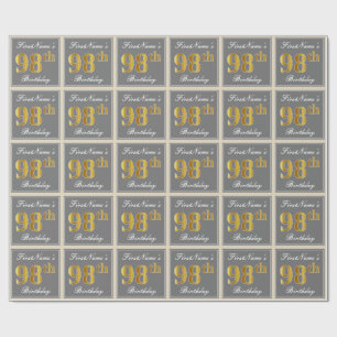 Elegant, Grau, Falsches Gold 98. Geburtstag + Name Geschenkpapier