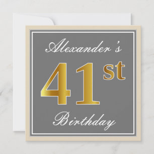 Elegant, Grau, Falschgold 41. Geburtstag + Name Einladung