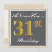 Elegant, grau, Imitat-Gold31. Geburtstag + Name Einladung (Vorne/Hinten)