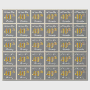 Elegant, grau, Imitat-Gold40. Geburtstag + Name Geschenkpapier