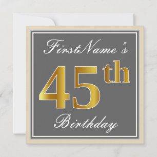 Elegant, grau, Imitat-Gold45. Geburtstag + Name Einladung