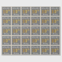 Elegant, grau, Imitate Gold 10. Geburtstag + Name