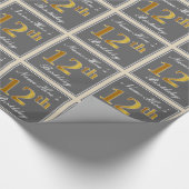 Elegant, grau, Imitate Gold 12. Geburtstag + Name Geschenkpapier (Ecke)