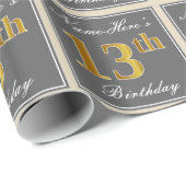 Elegant, grau, Imitate Gold 13. Geburtstag + Name Geschenkpapier (Rolleneckpunkt)