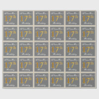 Elegant, grau, Imitate Gold 17. Geburtstag + Name