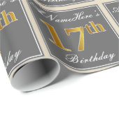 Elegant, grau, Imitate Gold 17. Geburtstag + Name Geschenkpapier (Rolleneckpunkt)