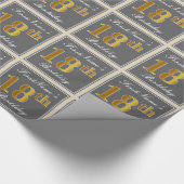 Elegant, grau, Imitate Gold 18. Geburtstag + Name Geschenkpapier (Ecke)