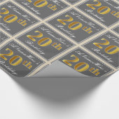 Elegant, grau, Imitate Gold 20. Geburtstag + Name Geschenkpapier (Ecke)