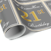Elegant, grau, Imitate Gold 21. Geburtstag + Name Geschenkpapier (Rolleneckpunkt)