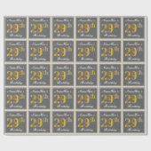 Elegant, grau, Imitate Gold 29. Geburtstag + Name Geschenkpapier (Flach)