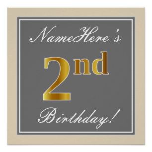 Elegant, grau, Imitate Gold 2. Geburtstag; Individ Poster