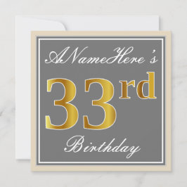 Elegant, grau, Imitate Gold 33. Geburtstag + Name Einladung