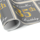 Elegant, grau, Imitate Gold 35. Geburtstag + Name Geschenkpapier (Rolleneckpunkt)
