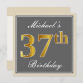 Elegant, grau, Imitate Gold 37. Geburtstag + Name Einladung (Vorne/Hinten)
